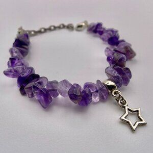 Handmade Adjustable Amethyst Bracelet with Charm